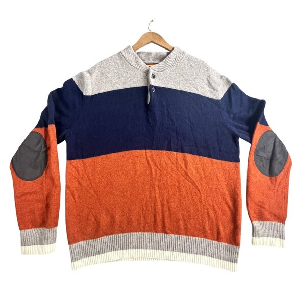 Tommy Hilfiger Sweater Mens 2XL Lambswool Elbow Patches Colorblock Pullover Y2K - Picture 1 of 16
